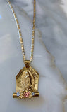 Tri-Color Gold Dipped Floral Virgin Mary Necklace