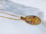 On Sale! Large Tri-Color Gold Plated Virgin Mary Necklace