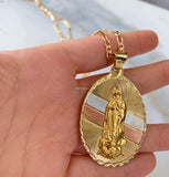 On Sale! Large Tri-Color Gold Plated Virgin Mary Necklace