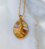 On Sale! Large Tri-Color Gold Plated Virgin Mary Necklace