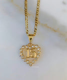Gold Plated Sweet 15 Heart Necklace