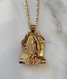 Tri-Color Gold Dipped Floral Virgin Mary Necklace