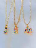 Sale! Gold Dipped Rainbow Stone Initial Necklace