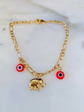 On Sale! Yellow Gold Dipped Evil Eye And Elephant Jewelry Set Or Sold Separately