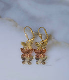 Tricolor Gold Plated Diamond Cut Butterfly Dangle Earrings