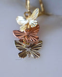 Tricolor Gold Plated Diamond Cut Butterfly Dangle Earrings