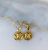 Gold Plated Virgin Mary Dangle Earrings