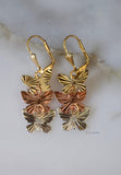 Tricolor Gold Plated Diamond Cut Butterfly Dangle Earrings