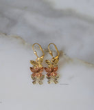 Tricolor Gold Plated Diamond Cut Butterfly Dangle Earrings