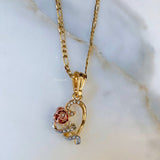 Gold Plated Tricolor Rose Heart Necklace