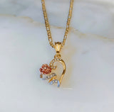Gold Plated Tricolor Rose Heart Necklace