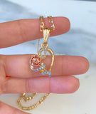 Gold Plated Tricolor Rose Heart Necklace