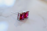 On Sale! White Gold Plated Princess Cut Ruby Inspired Studs