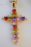 Gold Plated Multicolor Stone Cross Necklace
