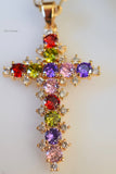 Gold Plated Multicolor Stone Cross Necklace