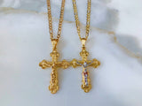 Unisex Large Gold Plated Crucifix Necklace In 2 Styles