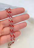 White Gold Plated Red Bead Chain