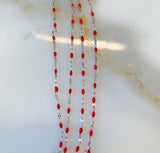 White Gold Plated Red Bead Chain