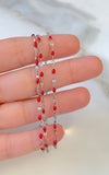 White Gold Plated Red Bead Chain