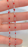 White Gold Plated Red Bead Chain