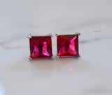 On Sale! White Gold Plated Princess Cut Ruby Inspired Studs