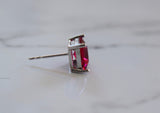 On Sale! White Gold Plated Princess Cut Ruby Inspired Studs