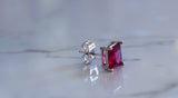 On Sale! White Gold Plated Princess Cut Ruby Inspired Studs