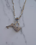 Diamond Inspired Heart And Key Necklace