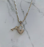 Diamond Inspired Heart And Key Necklace
