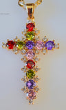 Gold Plated Multicolor Stone Cross Necklace