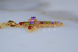 Gold Plated Multicolor Stone Cross Necklace
