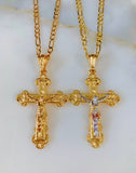 Unisex Large Gold Plated Crucifix Necklace In 2 Styles