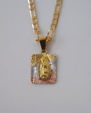 Diamond Cut Tricolor Gold Plated Mother Mary Necklace