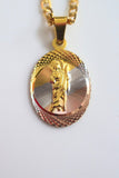 Diamond Cut Tricolor Gold Plated Oval Saint Jude Necklace