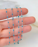 White Gold Plated Turquoise Color Bead Chain