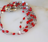 White Gold Plated Red Bead Chain