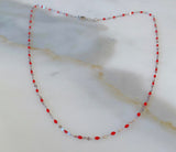 White Gold Plated Red Bead Chain
