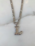 Unisex White Gold Plated Diamond Cut Initial Necklace