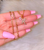 Pink Eye With Initial (Cuban Chain)