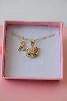 Pink Floral Kitty & Initial (Rolo Chain)