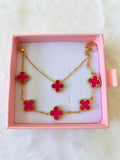 Magenta Lucky Clover Bracelet & Necklace: Package Deal