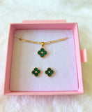 Green Lucky Clover Set Or Separate (Figaro Chain)