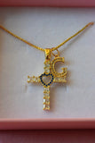Sapphire Heart Cross & Initial (Box Chain)