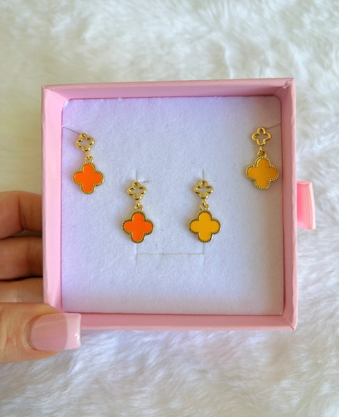 Clover Dangle Earrings In Orange Or Yellow