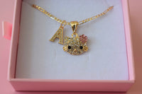 Pink Floral Kitty & Initial