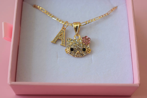 Pink Floral Kitty & Initial