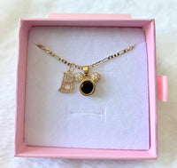 Black Diamond Mouse Necklace With Initial