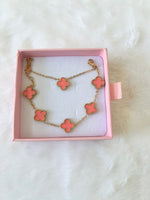 Pink Lucky Clover Bracelet & Necklace: Package Deal