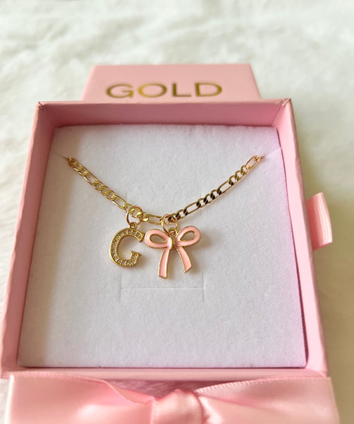 Soft Girl Bow & Initial (Figaro Chain)