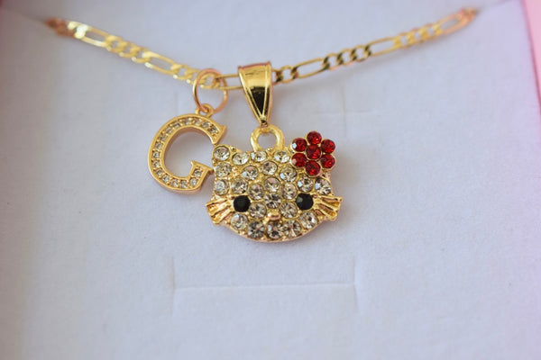 Red Floral Kitty & Initial